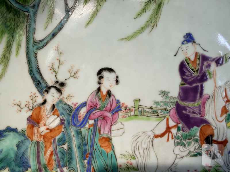 民国  粉彩长亭送别图盘 - 图4